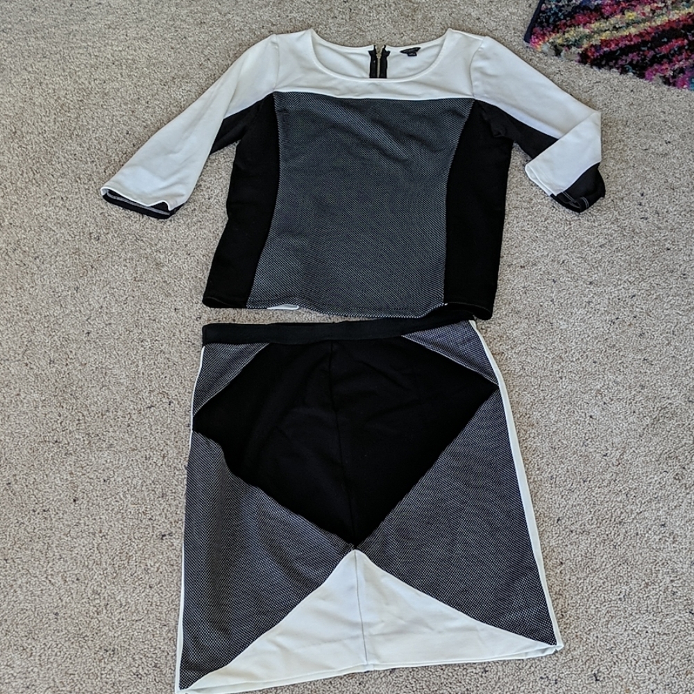 Ann Taylor top & skirt set - black & cream - cute
